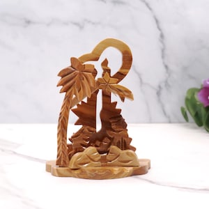 Belén de madera de olivo hecho a mano: Sagrada Familia de Tierra Santa, decoración navideña perfecta para interiores, repisa, mesa o debajo del árbol