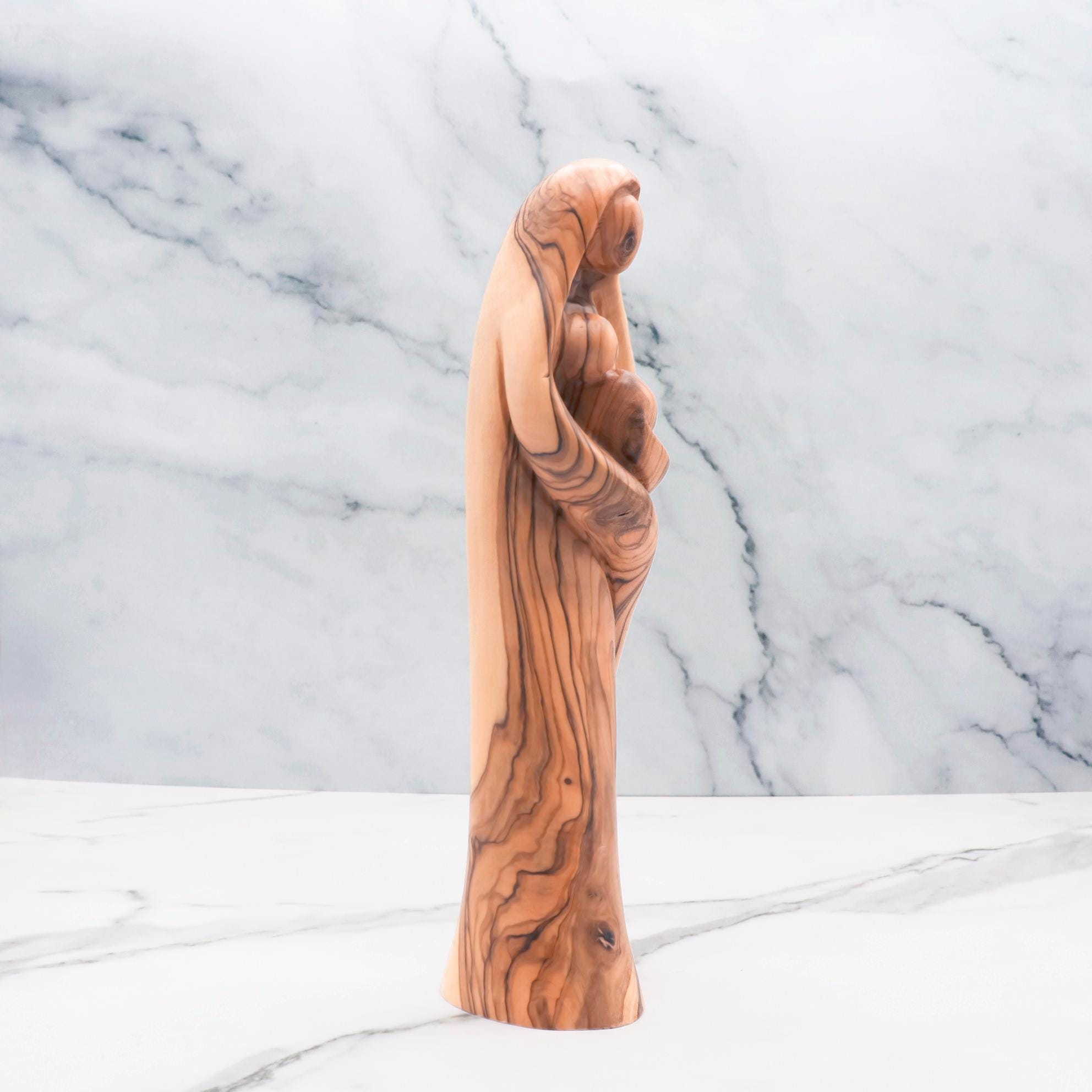 Handmade Olive Wood Mother Mary and Baby Jesus Statue - Holy Land Decor ...