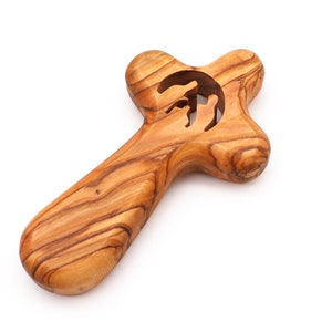 Hand-Carved Olive Wood Comfort Cross: Nativity Scene, Holy Land