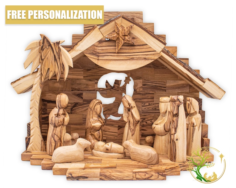 Large Wooden Nativity Set hand Carved Olivewood Music Box Etsy