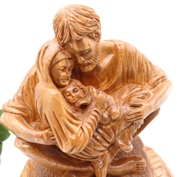 手彫りのオリーブ材の聖家族像、キリスト教美術 - Etsy 日本