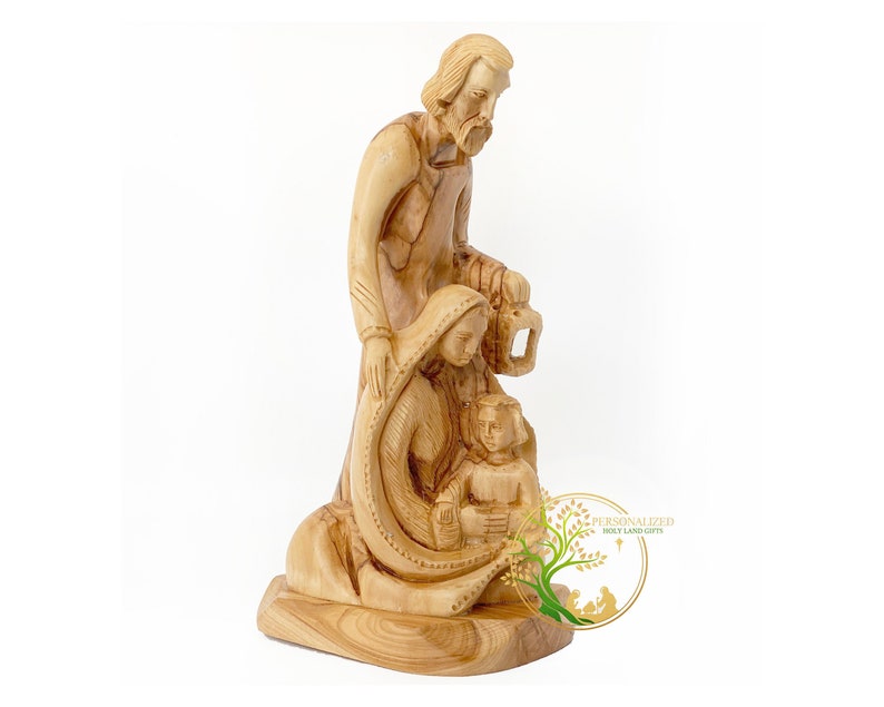Hand carved from Olive wood Holy Family Statue Virgin Mary image 0