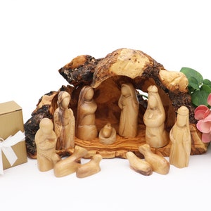 Nativity scene set carved inside an olive tree branch Holy Land Nativity set Wooden Manger Scene Nativity for Christmas decoration image 5