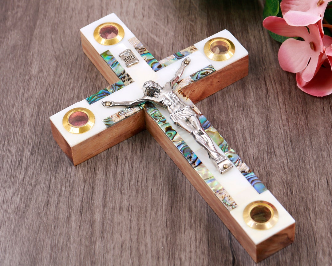 Pendentif Croix En Nacre D'abalone Bleu - Bijou Spirituel Et élégant - Marque Naturosphère