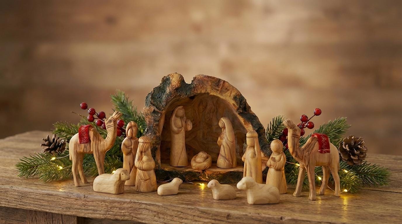 キリスト生誕のクリスマス飾り　オリーブ材　ベツレヘム製　手彫り人形と動物 il_fullxfull.7498374181_c1jc.jpg