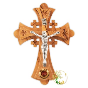 Wall crucifix from Bethlehem -Small crucifix cross gift from the Holy Land. Jerusalem Wall Cross for baptism / Holy Communion or christening
