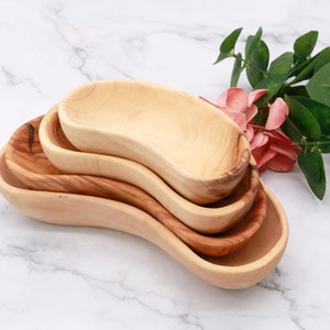 Olive wood plate set | set of 4  Serving plates | Wooden plate hand carved olive wood bowl set for appetizers and snacks