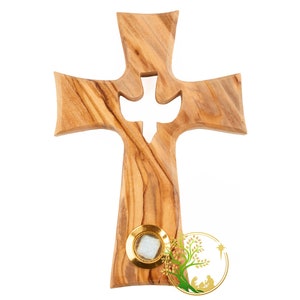 Holy Spirit Wall hanging Crucifix made from Olive wood in Jerusalem - can be handheld for prayers - Handmade in the Holy Land, by Christians