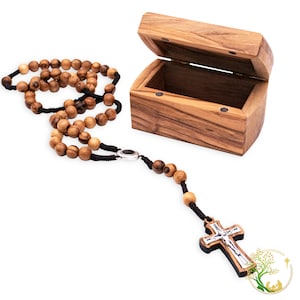 Olive wood rosary & rosary box set | Wooden rosary box | Wooden Rosary | Keepsake box Gift for Christmas, Baptism, Confirmation, communion