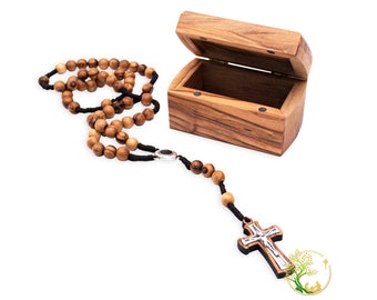 Olive Wood Rosary & Keepsake Box Set: Holy Land Gift
