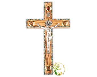 Mother of Pearl Wall Crucifix| Catholic Crucifix for wall Cross for Christmas décor | Christmas Religious Gift | Hand carved Crucifix wall