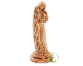 Handgemachte Olivenholz Jungfrau Maria und Jesuskind Statue - Heiliges Land Dekor