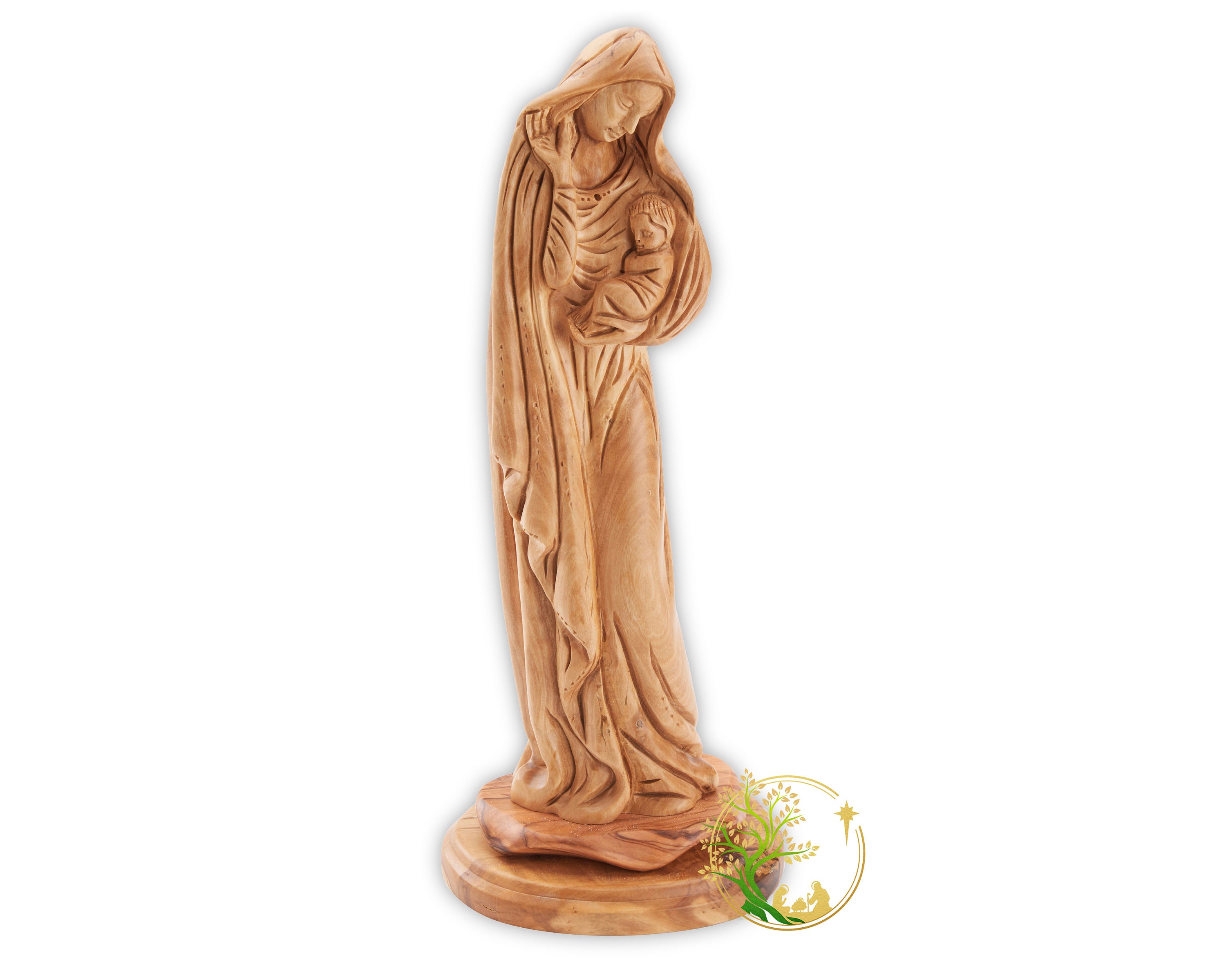 Handmade Olive Wood Virgin Mary and Baby Jesus Statue - Holy Land Decor ...