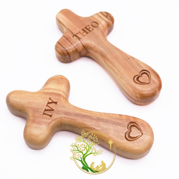 Juego de cruz de confort de madera para parejas / Regalo personalizado de madera de olivo para parejas / Cruz de mano / Regalo religioso para parejas