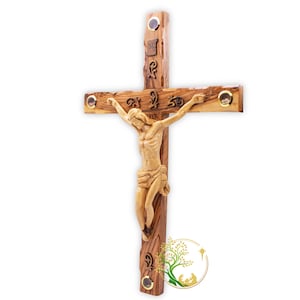 20&quot; Catholic Crucifix for wall |Olive wood Holy wall cross |Religious Catholic cross gift from Holy Land |Large wood carving of Jesus Christ