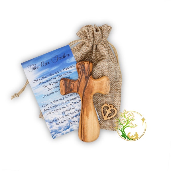 Comfort cross | Wooden pocket prayer cross | Personalized Olive wood cross from the Holy Land | Customized Holding Cross for kids & adults