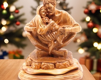 手彫りのオリーブ材の聖家族像、キリスト教美術 - Etsy 日本