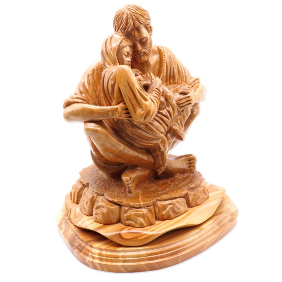 手彫りのオリーブ材の聖家族像、キリスト教美術 - Etsy 日本