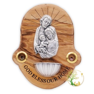 Blessed Holy Water Font for wall | Holy Family plaque | Sacred Catholic Holy Water Vessel from The Holy Land