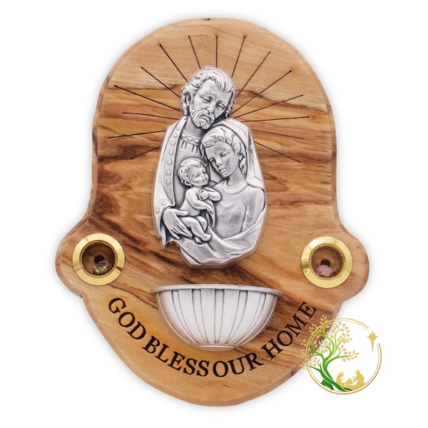 Blessed Holy Water Font for wall | Holy Family plaque | Sacred Catholic Holy Water Vessel from The Holy Land