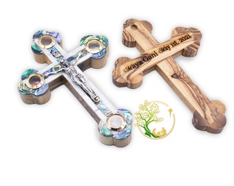 40 Count Personalized Mother of Pearl Crucifix for Baptism, First communion & Confirmation favors with Engraving of your choice on the back