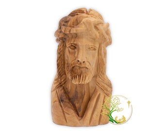Hand Carved Olive Wood Jesus Bust Statue: Holy Land Religious Gift