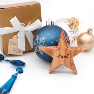 Star Ornaments for Christmas decoration |Olive Wood star Personalized for family names Christmas tree star | custom Engraved wooden star