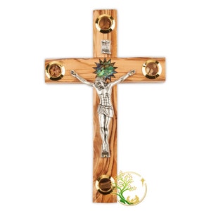 Wall Cross - Olive Wood & Mother of pearl Crucifix from The Holy Land | Catholic Crucifix Cross for wall Décor | Wooden Cross Religious gift