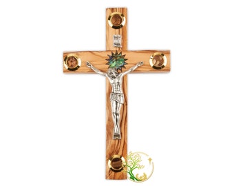 Wall Cross - Olive Wood & Mother of pearl Crucifix from The Holy Land | Catholic Crucifix Cross for wall Décor | Wooden Cross Religious gift