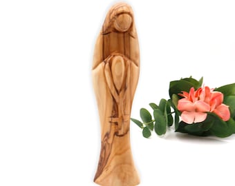 Jungfrau Maria Figur aus Olivenholz: Handgeschnitztes religiöses Geschenk (20,5 x 5,1 cm)