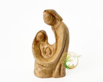 Mini Wooden Figurine of Mary and Joseph &baby Jesus -Olivewood Holy Family Statue Made in the Holy Land. Unique religious home decor. Small