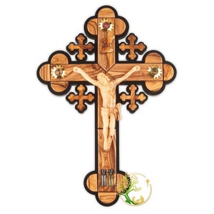 Large wooden wall Cross - Crucifix wall cross from the Holy Land | Olive wood hand carved wall cross décor | Christian home religious gift