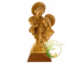 Handgesneden olijfhouten standbeeld heilige familie - Religieus decor Bethlehem