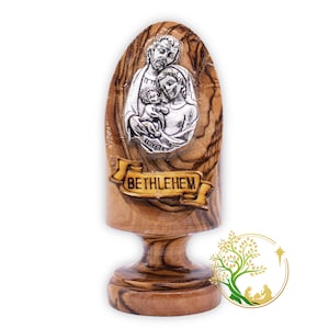 Olive Wood Holy Family Icon: Silver Plated Religious Plaque