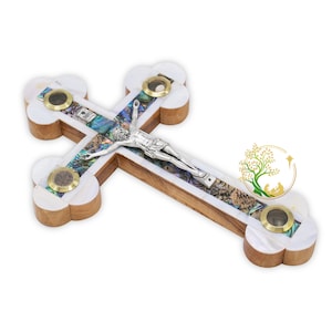 Mother of Pearl Crucifix: Olive Wood Holy Land Cross