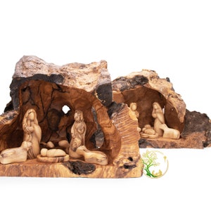 Nativity scene set carved inside an olive tree branch Holy Land Nativity set Wooden Manger Scene Nativity for Christmas decoration image 3