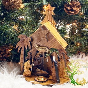 Olive Wood Nativity Scene Music Box with Holy Land Incense