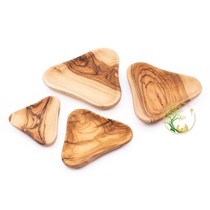Olive wood plate set | Serving plate set of 5 | Wooden plate hand carved olive wood Plates set for appetizers with olive wood spoon
