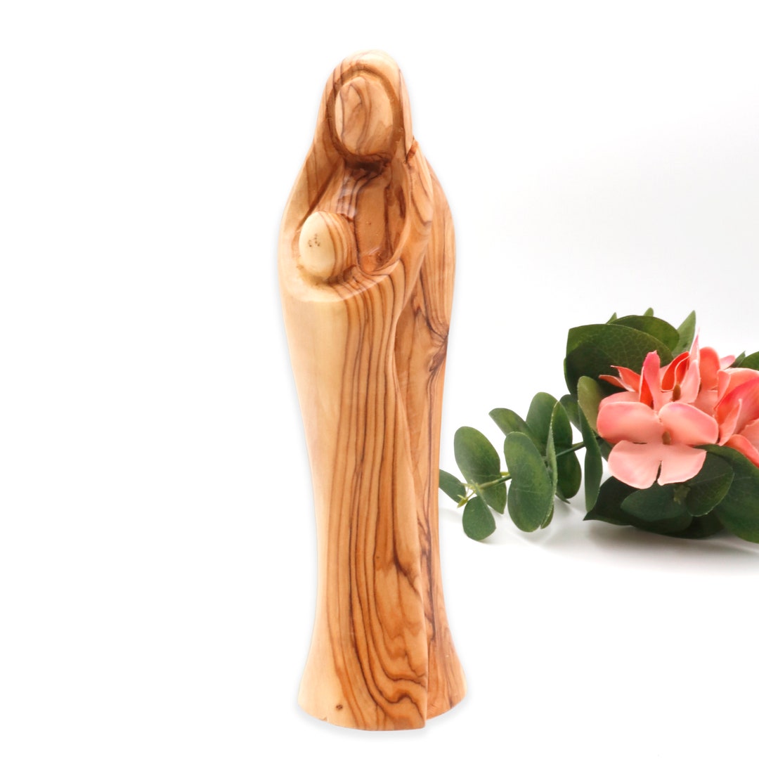Olive Wood Virgin Mary and Baby Jesus Statue - Handmade Christian Gift ...