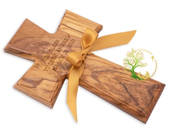 Personalized Olive Wood Cross: Baptism, Christening, Confirmation Gift