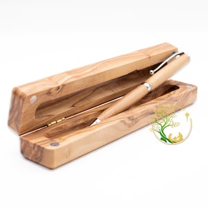 Wooden Pen & Box set | Olive Wood Pen Box and Pen from the Holy Land | Hand carved wood pen Case - Pen Gift box