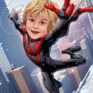 Spiderman - Obtén tu propio retrato de superhéroe personalizado de tu foto / lienzo / retrato de superhéroe personalizado / Regalos para niños listos para imprimir.