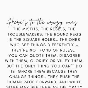 Inspirational Steve Jobs Quote Wall Art - "Here's to the Crazy Ones" Printable - Motivational Office Decor - Digital Download 8x10 11x14 PDF image 3
