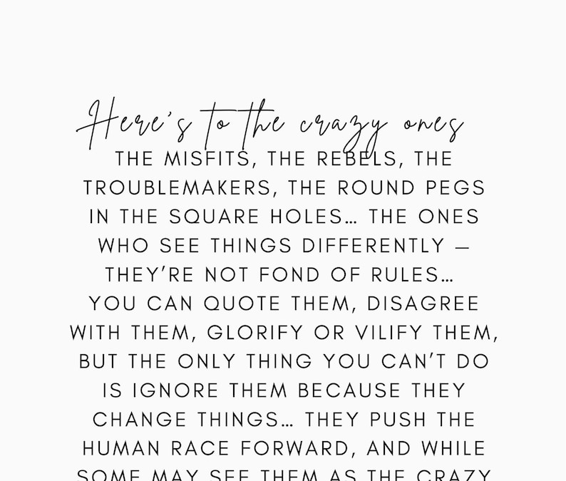 Inspirational Steve Jobs Quote Wall Art - "Here's to the Crazy Ones" Printable - Motivational Office Decor - Digital Download 8x10 11x14 PDF image 3