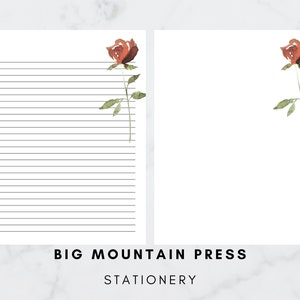 Elegant Floral Print Stationery | Single Peach Rose | Letter Writing | Stationary Instant Download | Art Printable | Floral Paper 8.5x11