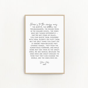 Inspirational Steve Jobs Quote Wall Art - "Here's to the Crazy Ones" Printable - Motivational Office Decor - Digital Download 8x10 11x14 PDF image 2