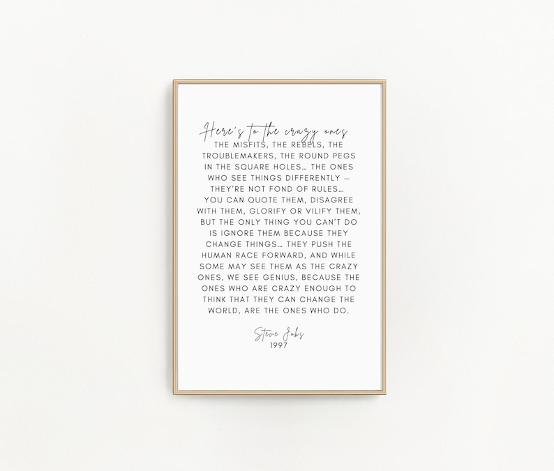 Inspirational Steve Jobs Quote Wall Art - "Here's to the Crazy Ones" Printable - Motivational Office Decor - Digital Download 8x10 11x14 PDF image 2