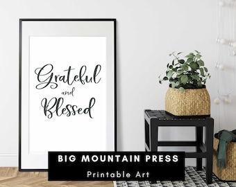 Grateful and Blessed Instant Download Wall Art | Fall Home Decor Art Printable | Fall Farmhouse Decor | Largest Size 24x36 Art