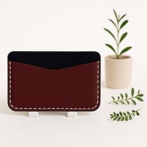 Cartera minimalista de cuero con bolsillo frontal: tarjetero fino hecho a mano, cartera personalizada para hombre, regalo para él (CH002)