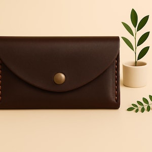 Cartera de cuero personalizada con botón – Tarjetero hecho a mano – Regalo personalizado para él – Cartera minimalista fina para hombre (CH009)
